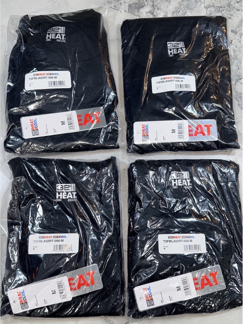 32 Degrees HEAT Mens Midweight Waffle Thermal Baselayer 4 Pack Black M NWT